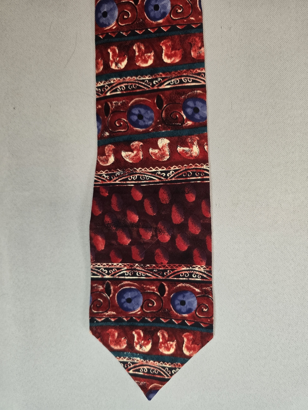 J. Garcia Red Tie with Blue and Teal Patterned Accents